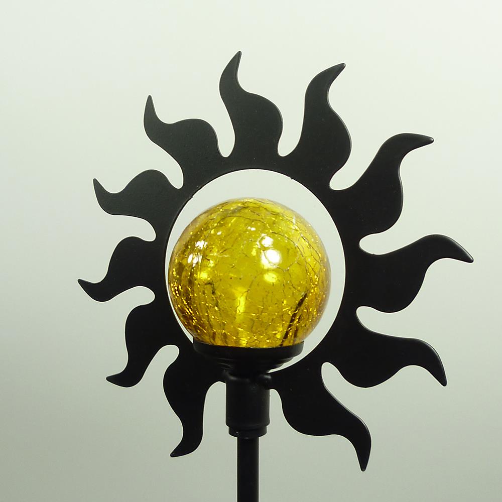 LED-Solarfigur "Sonne" mit Erdspieß, Metall und Glas-Kugel