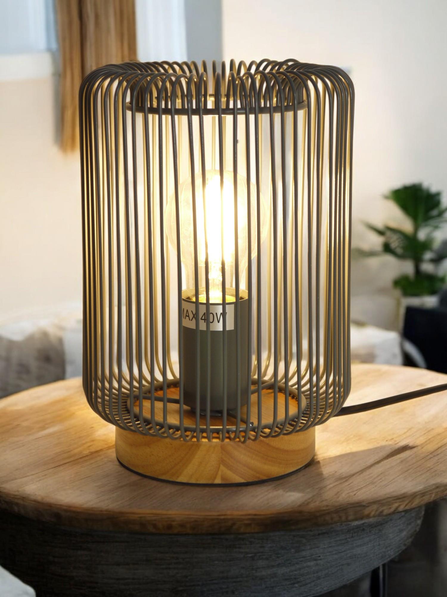 Tischleuchte Jana grau Metall/Holz