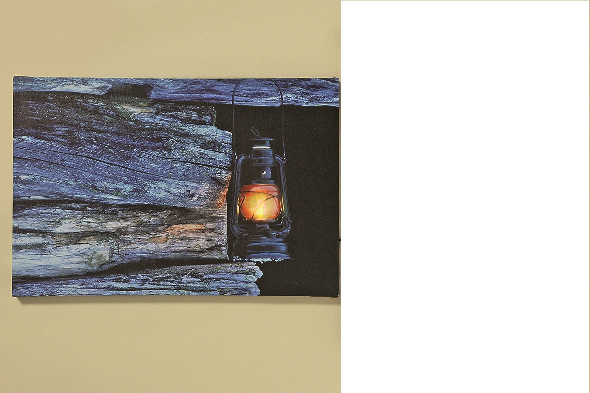 LED -Bild Laterne Wandbild Holz 45x30 cm