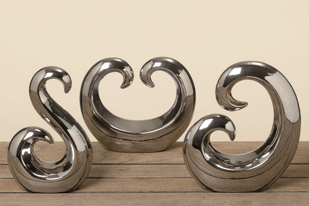 3 x Moderne Dekoobjekte in Silber Dekofigur