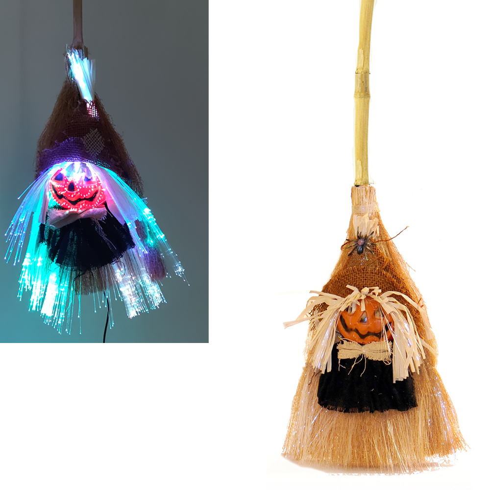 Reisigbesen KÜRBISKOPF, Broom Pumpkin, Helloween-Beleuchtung