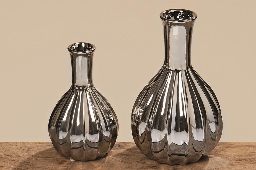 2 x Vasen im Set Maseru Steingut Silber Dekoration Dekovase Geschenk 