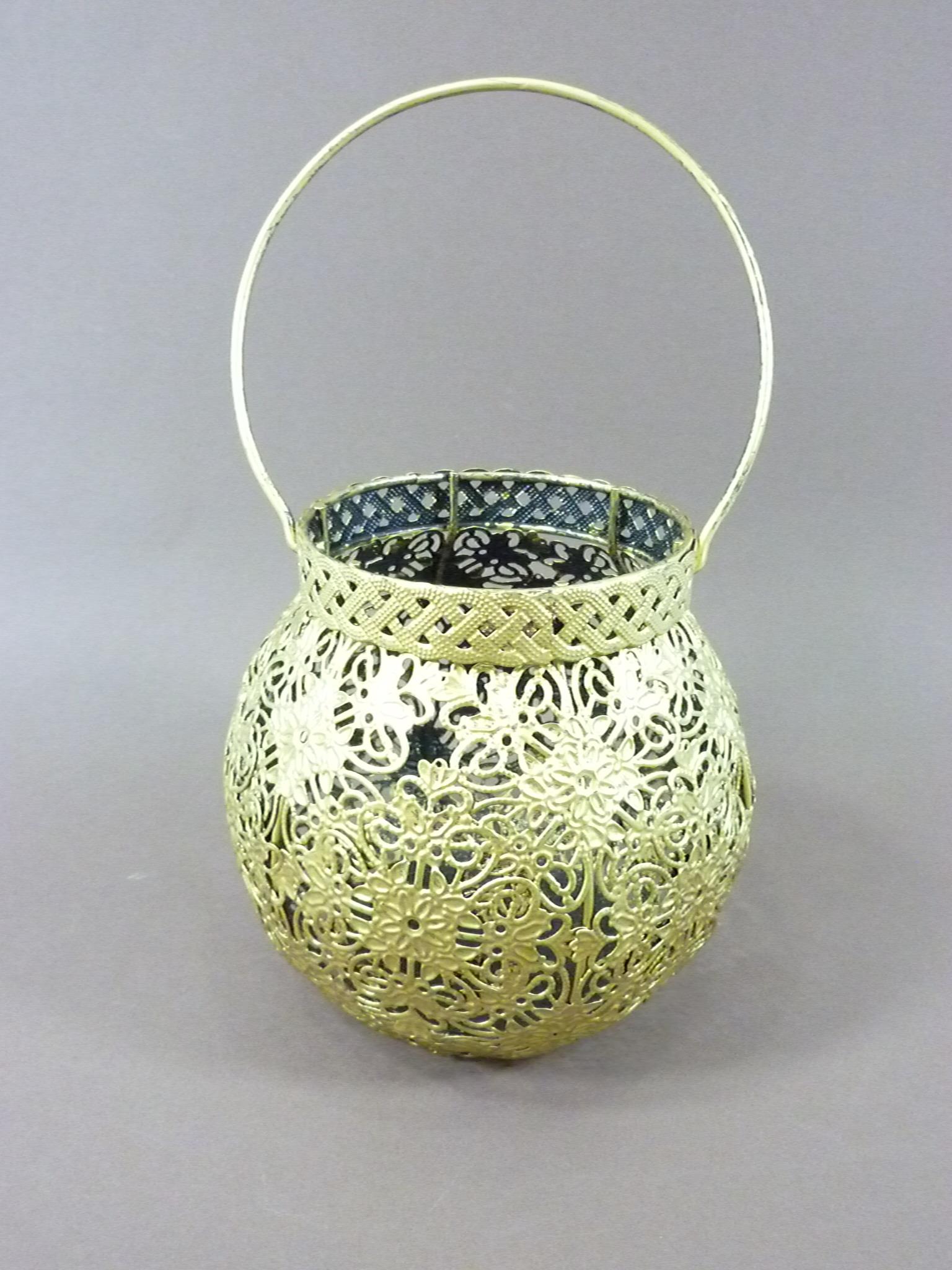Orientalisches Windlicht Metall mit Bügel Laterne goldfarbig Teelichthalter