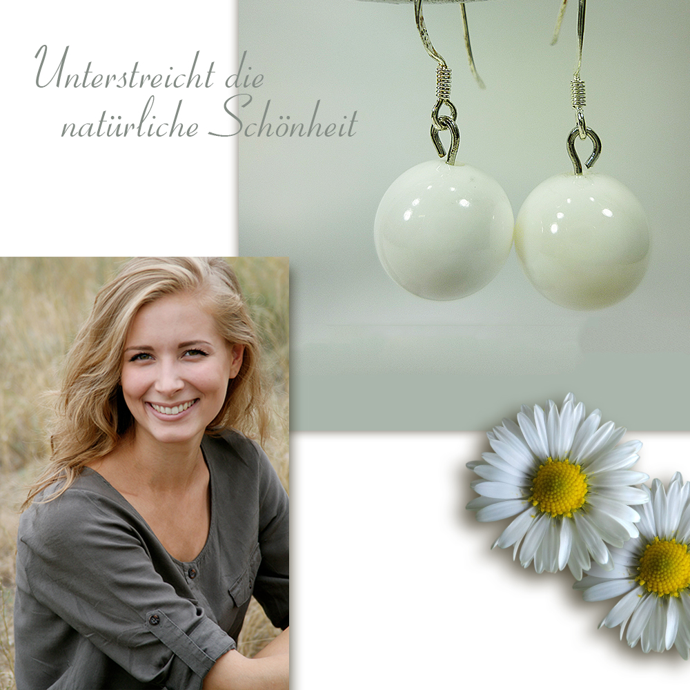 Kugel Ohrhänger aus Hippopus Muscheln gefertigt weiß Modeschmuck