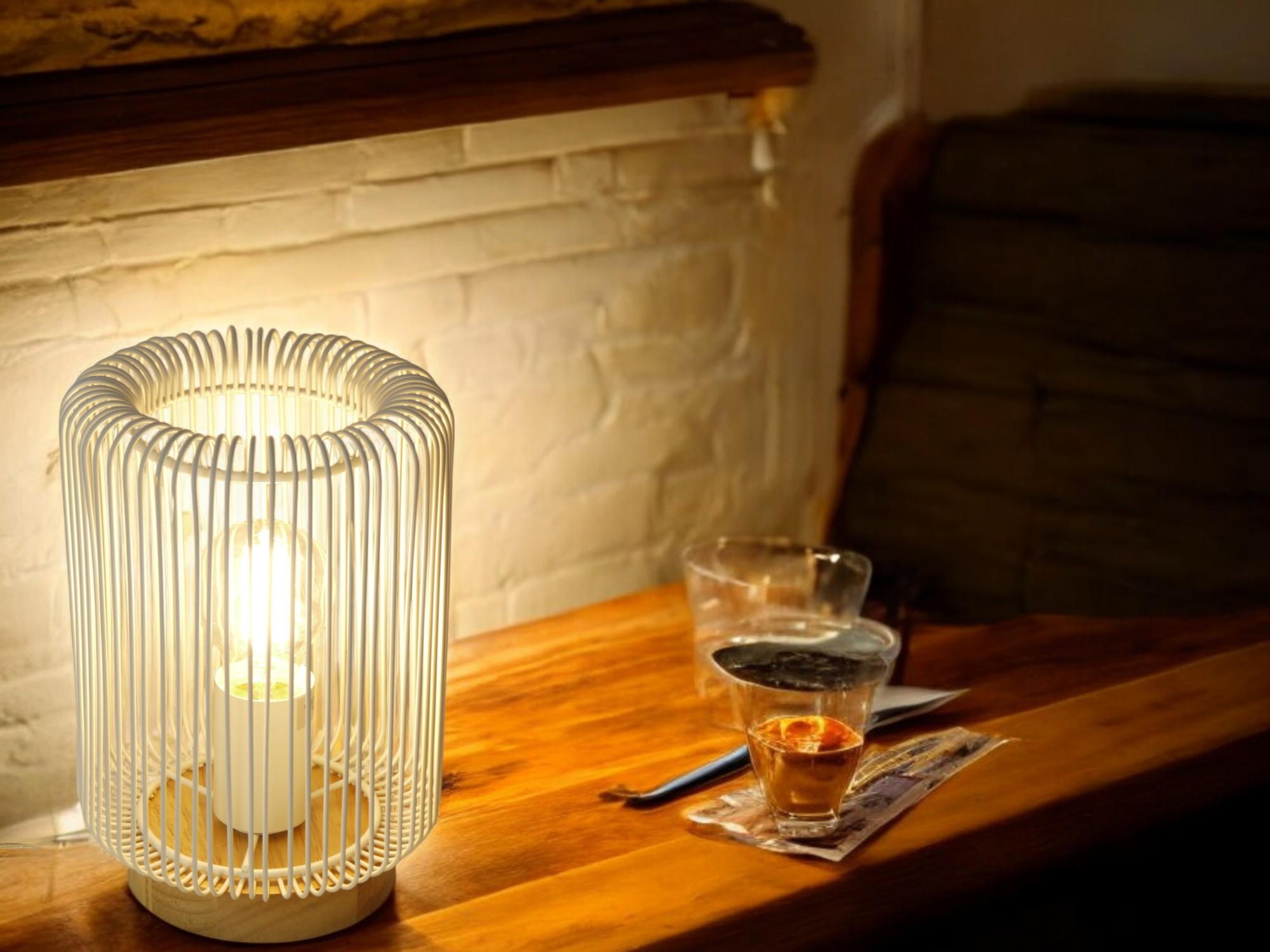 Tischleuchte Jade Holz Metall weiß E27