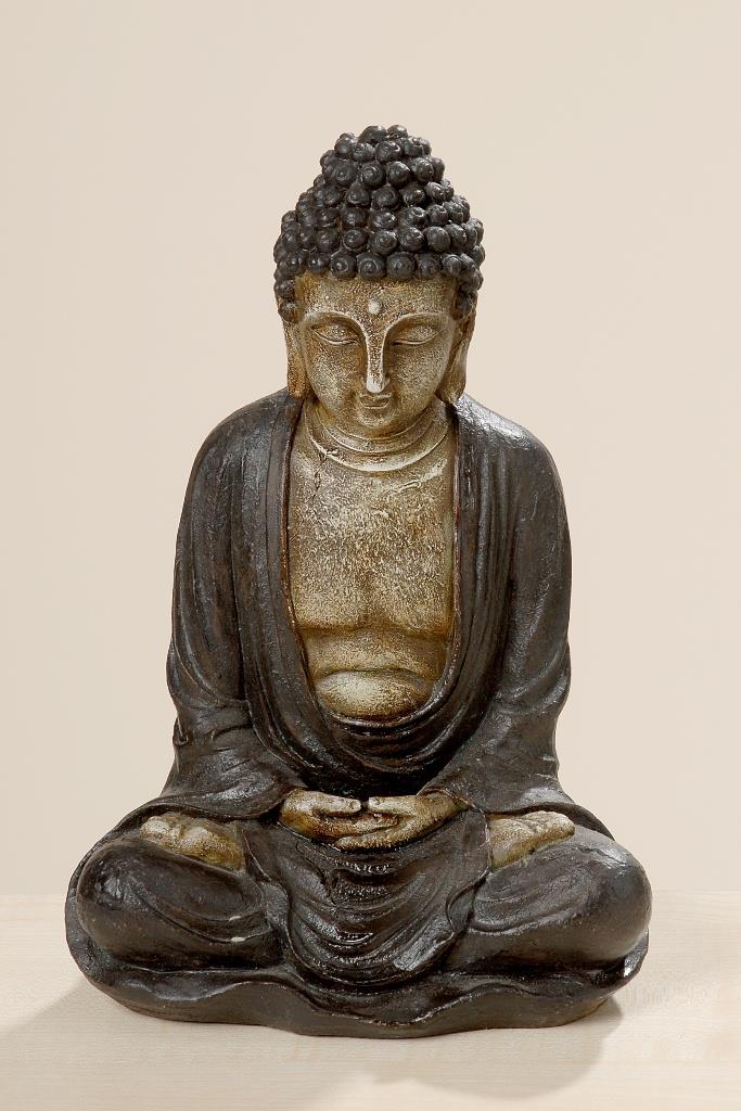 Fernöstlicher Buddha Skulptur aus Kunstharz 28cm braun 