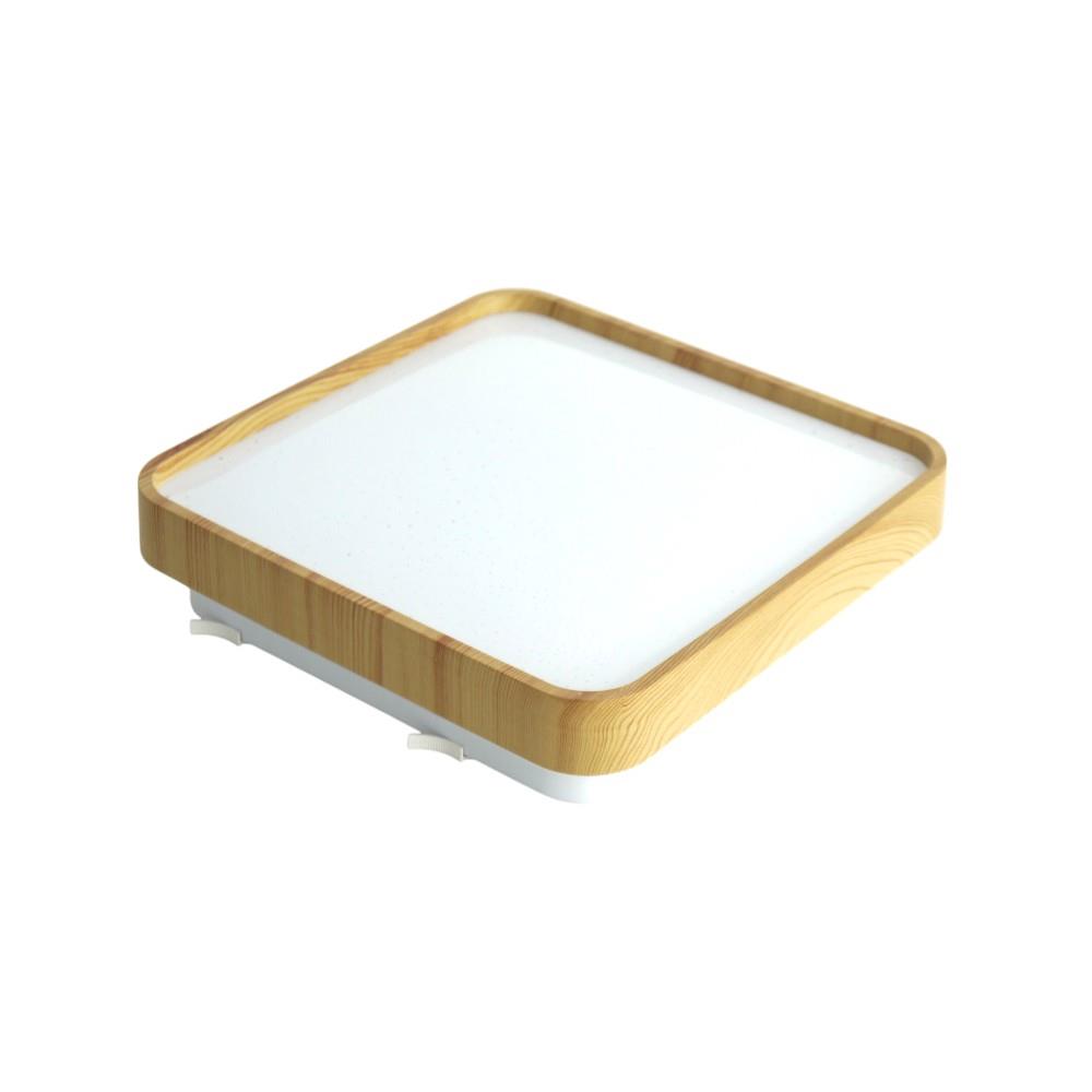 Moderne LED Dekenleuchte Senja viereck 28cm holzoptik/weiß