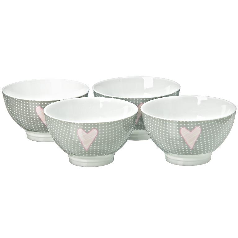 4 x Porzellan Müslischale Lay Schale Motiv Herz gepunktet Frühstücksschale 