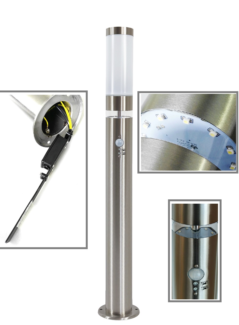 Edelstahl Außen-Stehleuchte Lisa 1m mit Bewegungsmelder