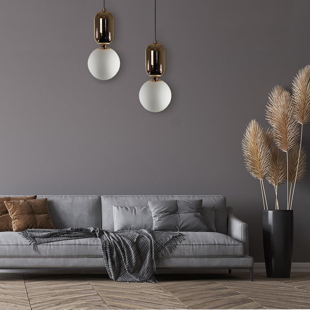 LED Pendelleuchte Nova Kugel 20cm kupfer-weiß