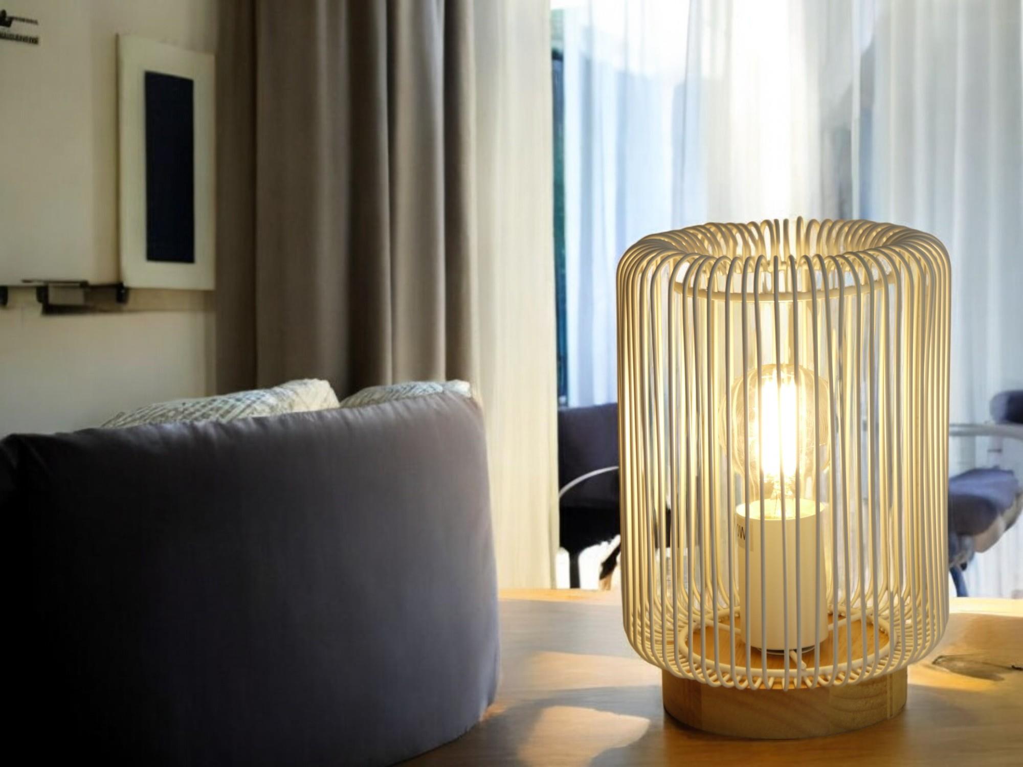 Tischleuchte Jade Holz Metall weiß E27