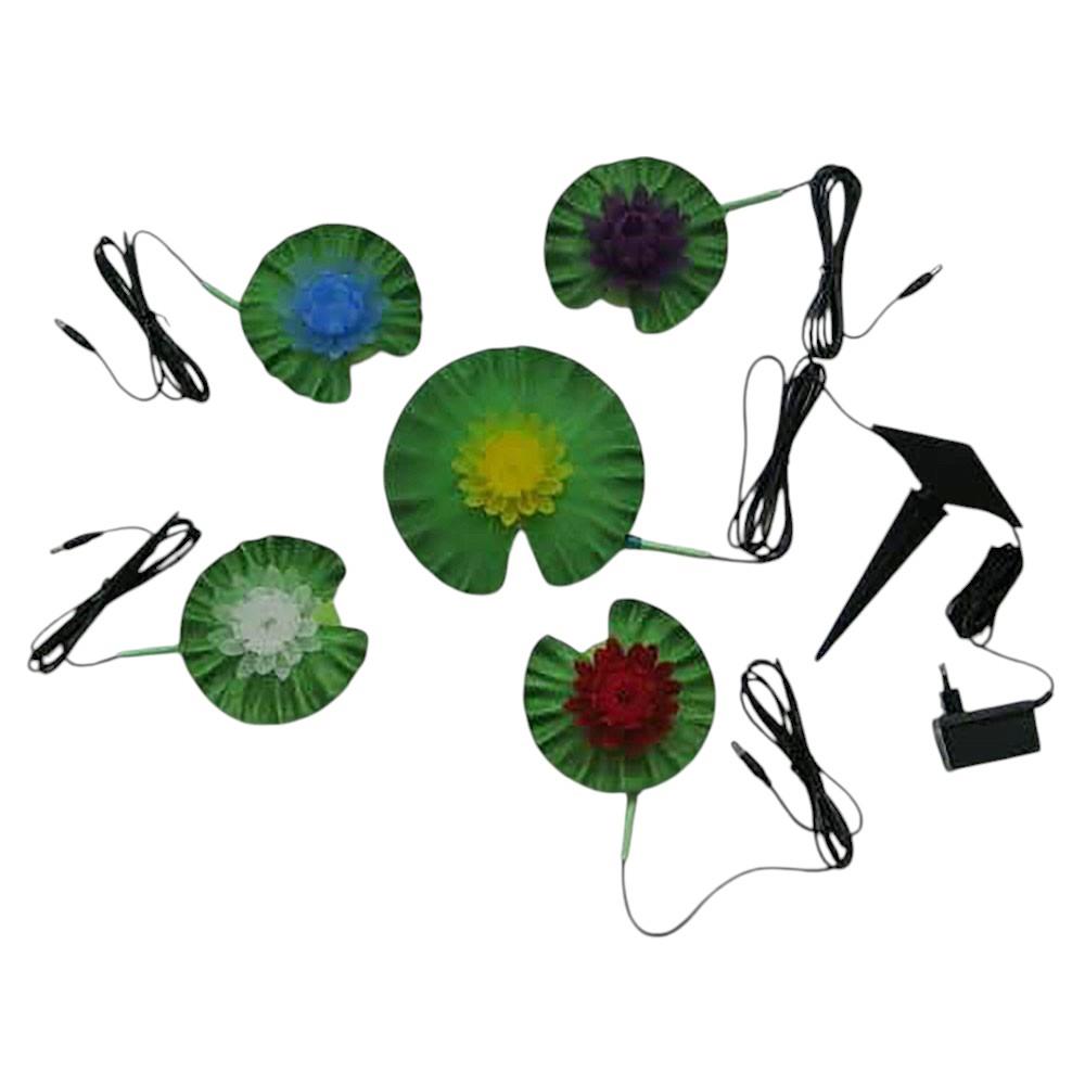 5 x Garten-Teich-Dekorations-Leuchte SEEROSEN beleuchtet schwimmende Blüten 