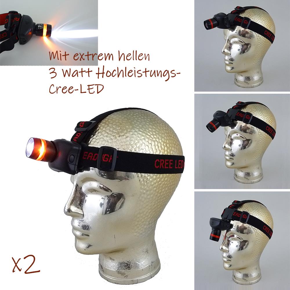 2 x LED-Stirnleuchte York Kopfleuchte batteriebetrieben