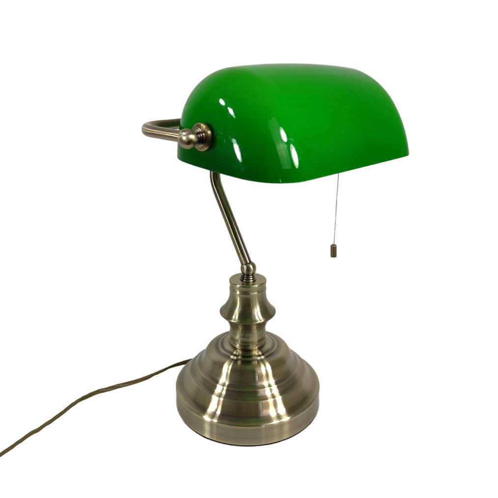 Tischleuchte Bankerslamp mit Zugschalter Fassung E27 Schirm grün