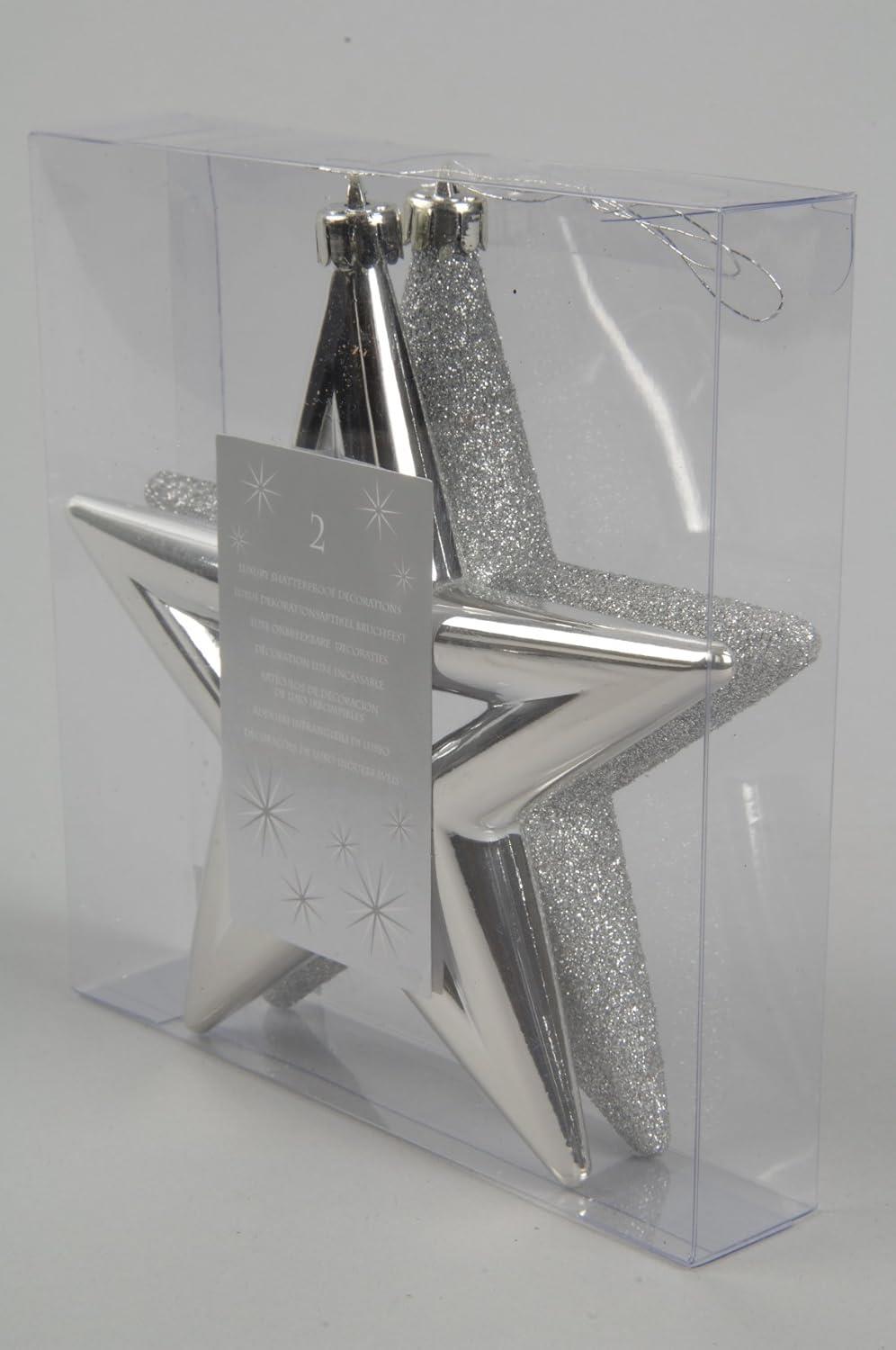 2 x Deko-Hänger Sterne offen 14cm silber