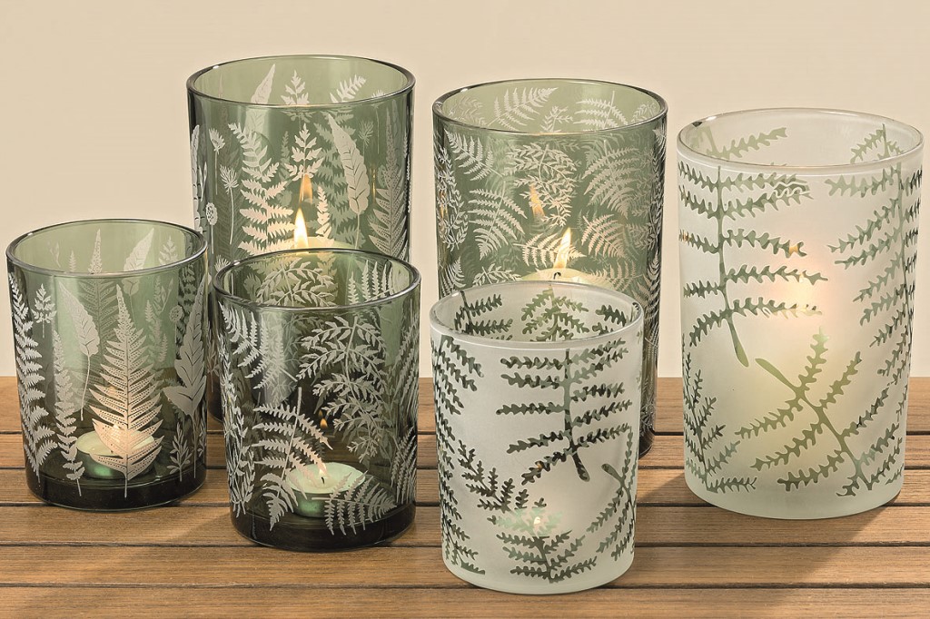 3 x Windlichter Farn im Set Glas Teelichthalter Kerzenhalter Dekovase