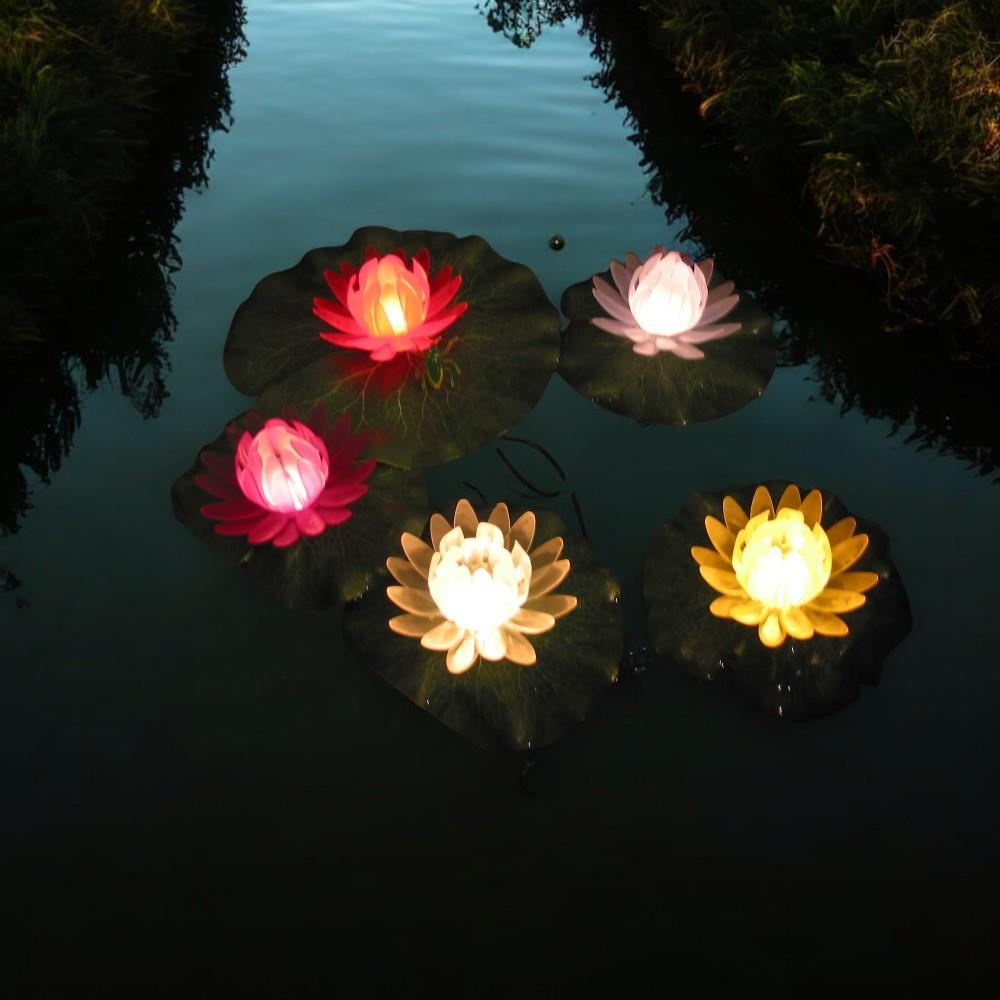 5 x Garten-Teich-Dekorations-Leuchte SEEROSEN beleuchtet schwimmende Blüten 