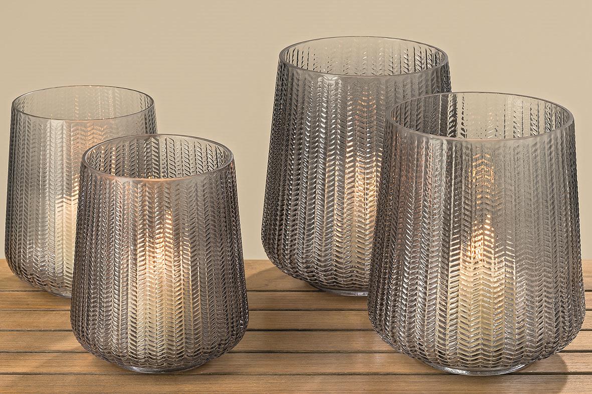 2 x Windlicht Talamo Glas lackiert grau H:19cm