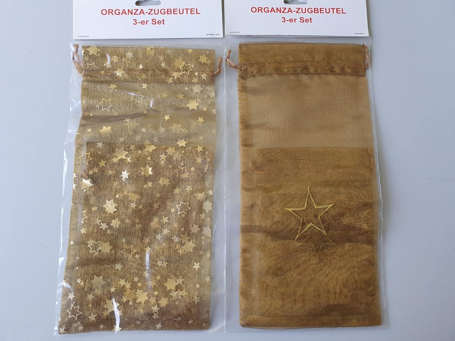 2 x 3-tlg. Organza-Zugbeutel Set mit Zugband Geschenkidee