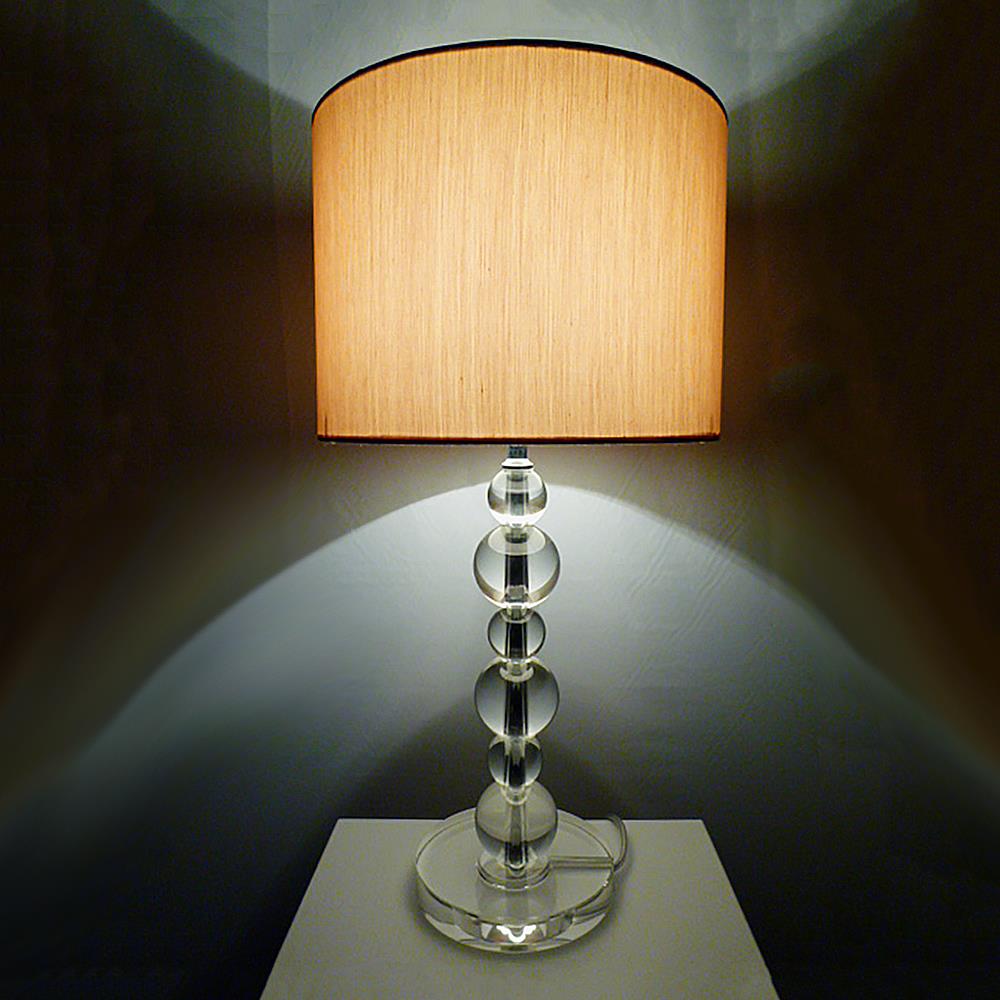 Tischleuchte VIRAG mit Kristallfuß und Seiden - Stoffschirm Kristallleuchte
